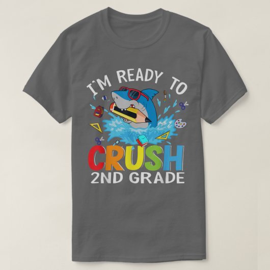 Ready to Crush 2nd Grade Back To School Shark Stud T-shirt (Design voorkant)