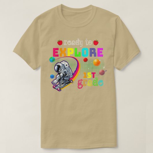 Ready to Eplore 1st Grade Cute Astronaut Skateboar T-shirt (Design voorkant)