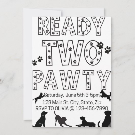 Ready to Pawty Birthday Invitation Kaart (Voorkant)