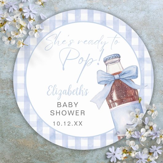 Ready To Pop Blue Bow Soda Bottle Baby Shower Ronde Sticker