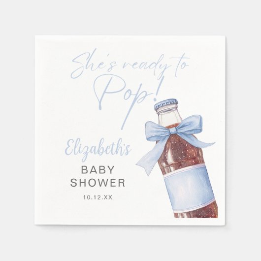 Ready To Pop Blue Bow Soda Bottle Baby Shower Servet (Voorkant)