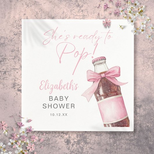 Ready To Pop Pink Bow Soda Bottle Baby Shower Servet