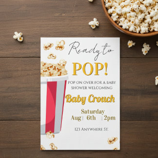 Ready to POP! popcorn baby shower invite Kaart