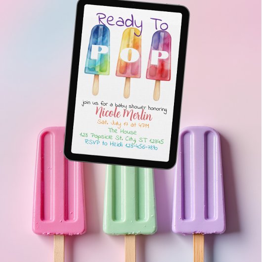 Ready To Pop, Rainbow Popsicle Baby Shower Kaart