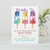 Ready To Pop, Rainbow Popsicle Baby Shower Kaart (Staand voorkant)