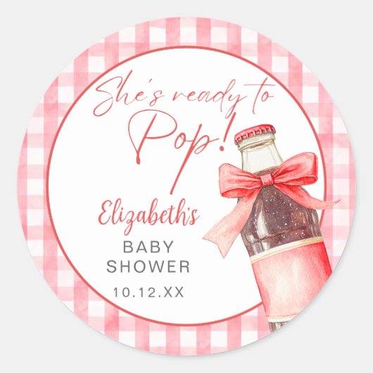 Ready To Pop Red Bow Soda Bottle Baby Shower Ronde Sticker (Voorkant)