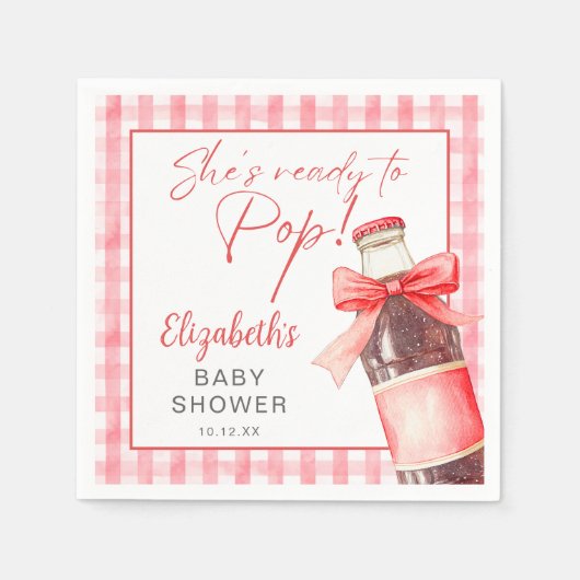 Ready To Pop Red Bow Soda Bottle Baby Shower Servet (Voorkant)