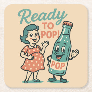 Ready to Pop Retro 1950s Maternity Baby Shower  Kartonnen Onderzetters