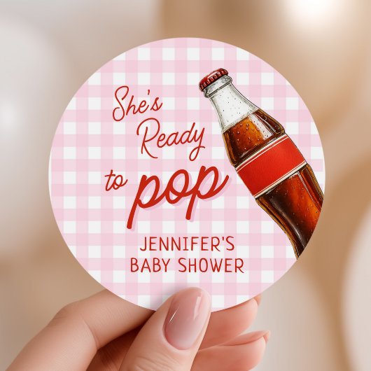 Ready To Pop Soda Pop Cola Girl Baby Shower Ronde Sticker