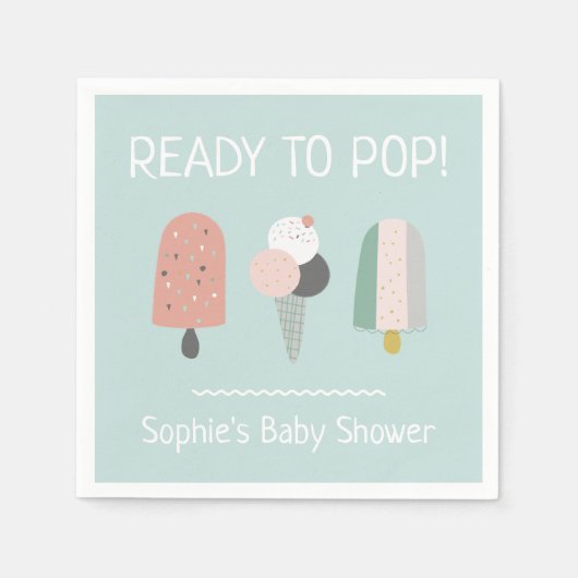 Ready to Pop Summer Baby Shower Napkins Mint Green Servet (Voorkant)