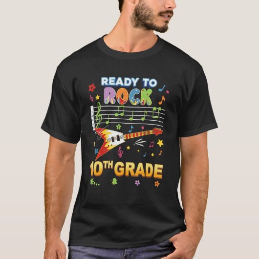 Ready To Rock 10th Grade Guitar Music Back To Scho T-shirt (Voorkant)