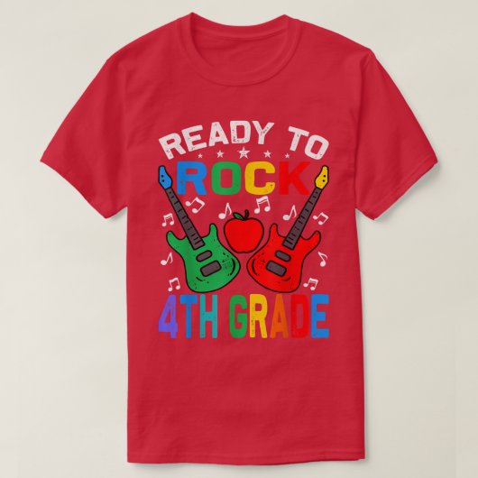 Ready To Rock 4th Grade Back To School Guitar  T-shirt (Design voorkant)