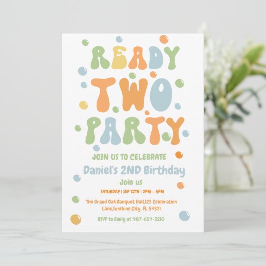 Ready Two Party, Boy Second Birthday Party Kaart (Staand voorkant)