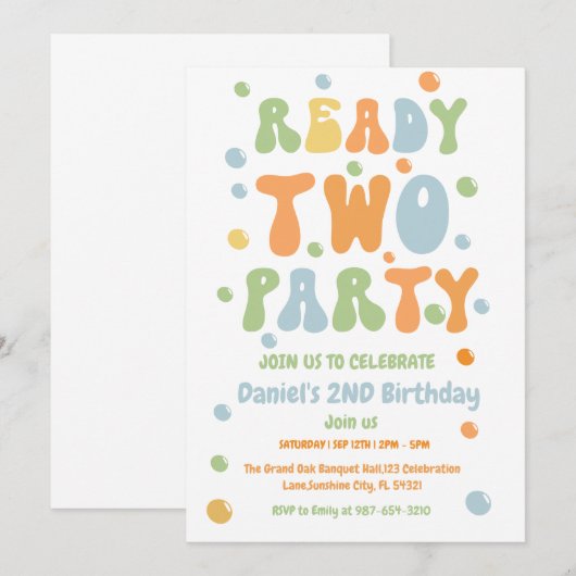 Ready Two Party, Boy Second Birthday Party Kaart (Voorkant / Achterkant)