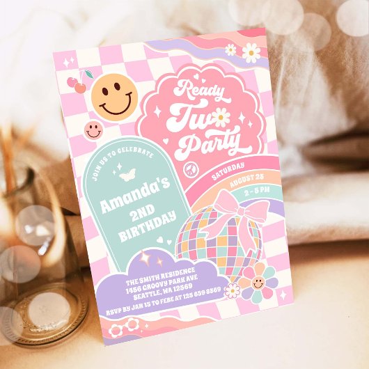 Ready Two Party Groovy Rainbow Disco 2nd Birthday  Kaart