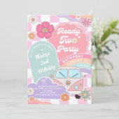 Ready Two Party Rainbow Daisy 2nd Birthday Kaart (Staand voorkant)