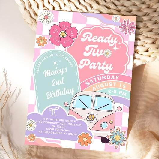 Ready Two Party Rainbow Daisy 2nd Birthday Kaart