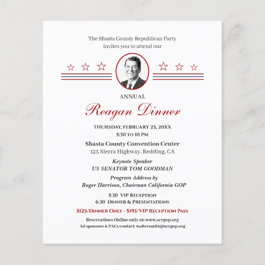 Reagan Dinner Political Fundraiser Invitation (Voorkant)