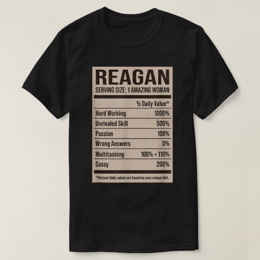 Reagan Nutrition Facts Name Nickname Alias Titel F T-shirt (Design voorkant)