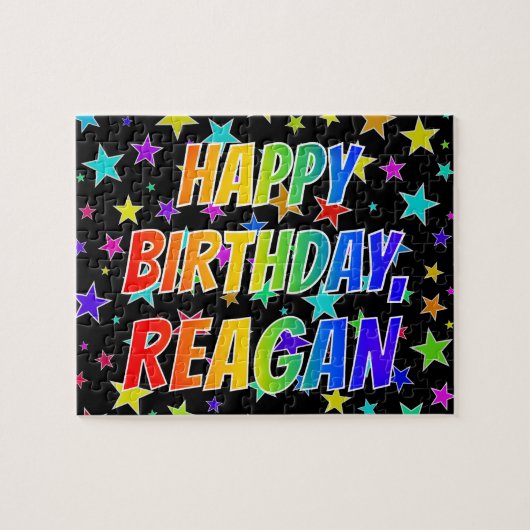 "REAGAN" Voornaam, geun "HAPPY BIRTHDAY" Legpuzzel (Horizontaal)