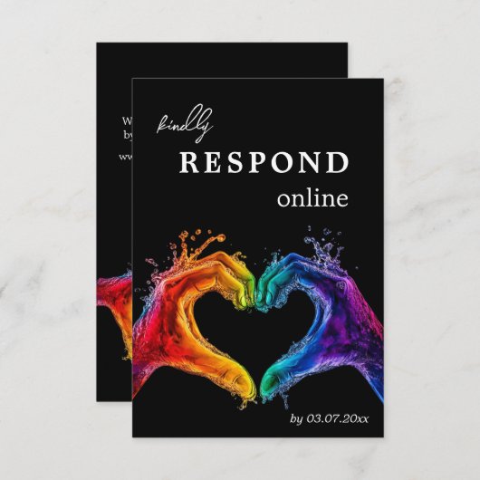 🌈❤️Reageer ONLINE Hart van Trots bruiloft RSVP Kaartje (Voorkant / Achterkant)