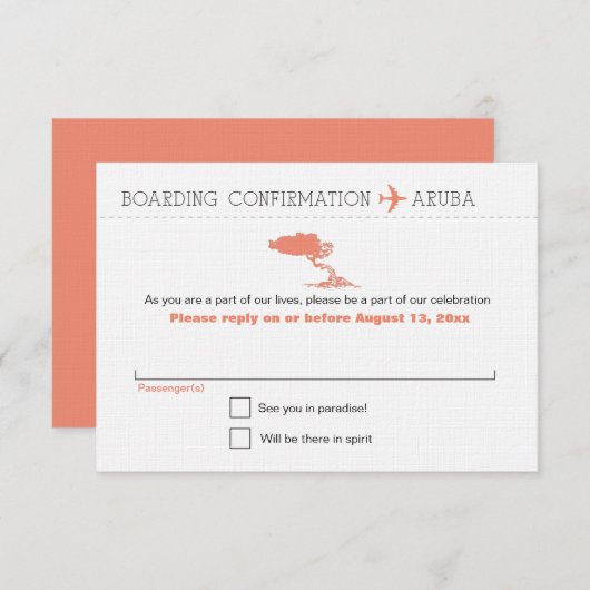 Reageer op Aruba instapkaart RSVP Kaartje (Voorkant / Achterkant)