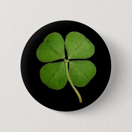 Real 4 Leaf Clover Shamrock Black Ronde Button 5,7 Cm (Voorkant)