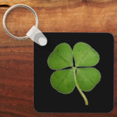 Real 4 Leaf Clover Shamrock Black Sleutelhanger (Voorkant)