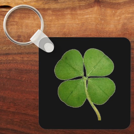 Real 4 Leaf Clover Shamrock Black Sleutelhanger (Voorkant)