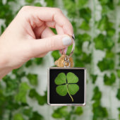 Real 4 Leaf Clover Shamrock Black Sleutelhanger (Hand)