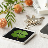 Real 4 Leaf Clover Shamrock Black Sleutelhanger (Zijkant)