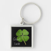 Real 4 Leaf Clover Shamrock Black Sleutelhanger (Voorkant)