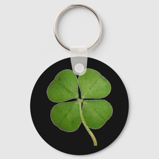 Real 4 Leaf Clover Shamrock Black Sleutelhanger (Voorkant)