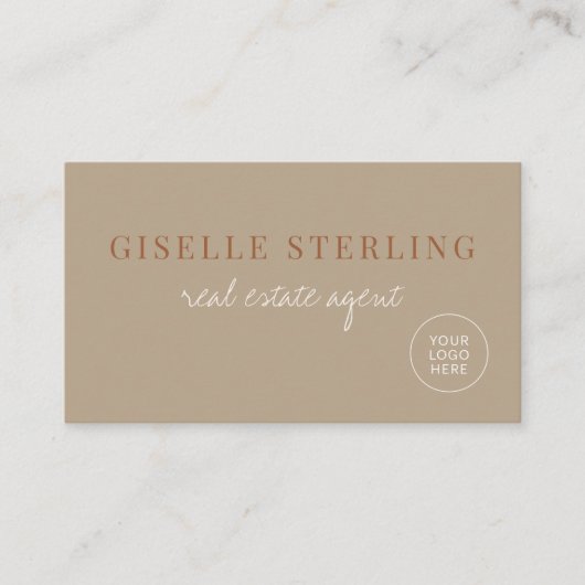 Real Estate Agent Beige Neutral Logo QR Code Visitekaartje (Voorkant)