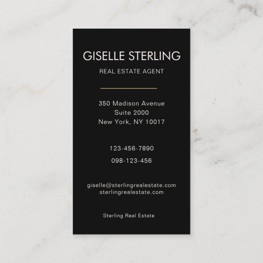 Real Estate Agent Black Professional Photo Visitekaartje (Achterkant)