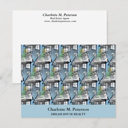 Real Estate Agent Blue House Patroon Bedankkaart (Voorkant / Achterkant)