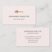 Real Estate Agent Blush Pink Gold Key Luxe Moderne Visitekaartje (Voorkant / Achterkant)