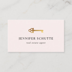 Real Estate Agent Blush Pink Gold Key Luxe Moderne Visitekaartje
