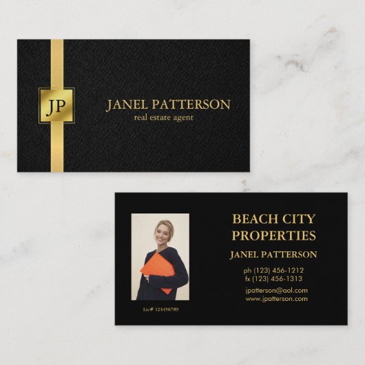 Real Estate Agent Bold Black Gold Visitekaartje (Voorkant / Achterkant)