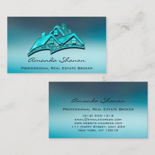 Real Estate Agent Broker House Glitter 3D House Visitekaartje (Voorkant / Achterkant)