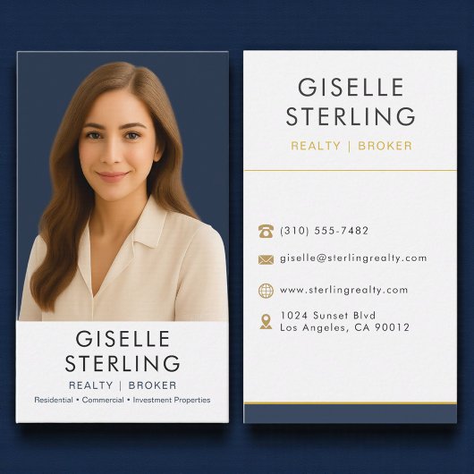 Real Estate Agent Broker Navy Blue Gold  Visitekaartje