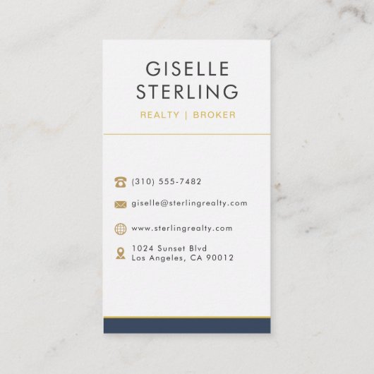 Real Estate Agent Broker Navy Blue Gold Visitekaartje (Achterkant)