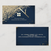 Real Estate Agent Gold House Diamonds Navy Blue Visitekaartje (Voorkant / Achterkant)