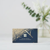 Real Estate Agent Gold House Diamonds Navy Blue Visitekaartje (Staand voorkant)