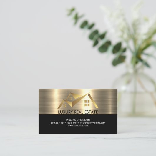 Real Estate Agent | Gold Metallic achtergrond Visitekaartje (Staand voorkant)