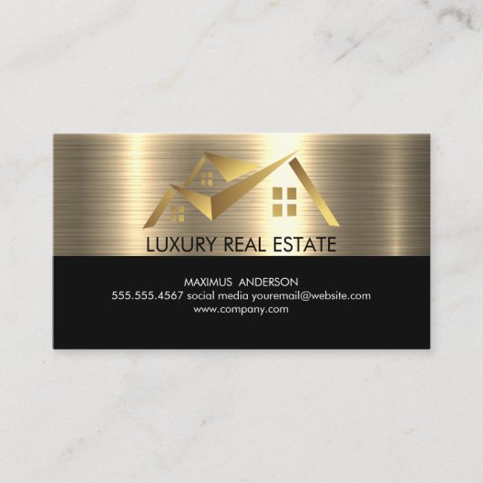 Real Estate Agent | Gold Metallic achtergrond Visitekaartje (Voorkant)
