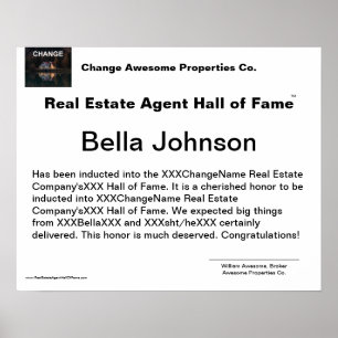 Real Estate Agent Hall of Fame Certificate Poster