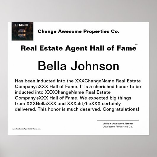 Real Estate Agent Hall of Fame Certificate Poster (Voorkant)