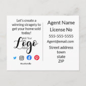 Real Estate Agent HALLO blauwe waterverf Aankondigingskaart (Achterkant)