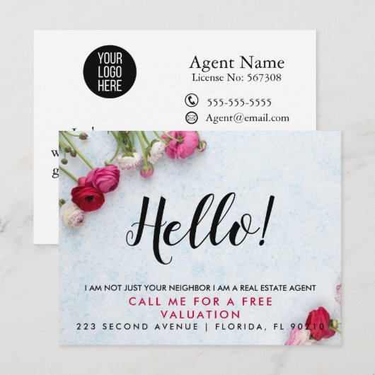 Real Estate Agent HALLO CARD Aankondigingskaart (Voorkant / Achterkant)